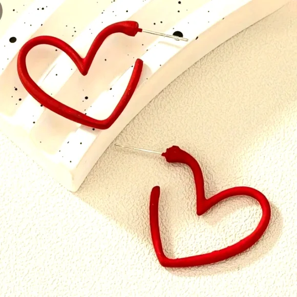 2FOR$30 - Red Heart Shaped Hoop Earrings - Picture 3 of 4